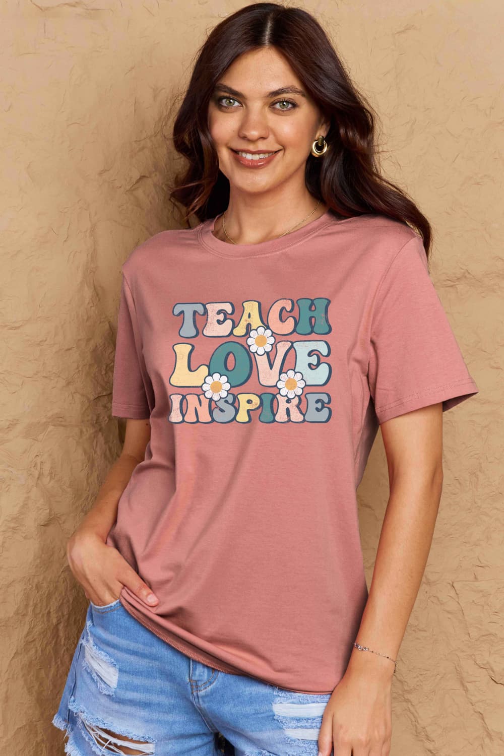 Full Size TEACH LOVE INSPIRE Graphic Cotton T-Shirt - Light Pink / S - T-Shirts - Shirts & Tops - 1 - 2024