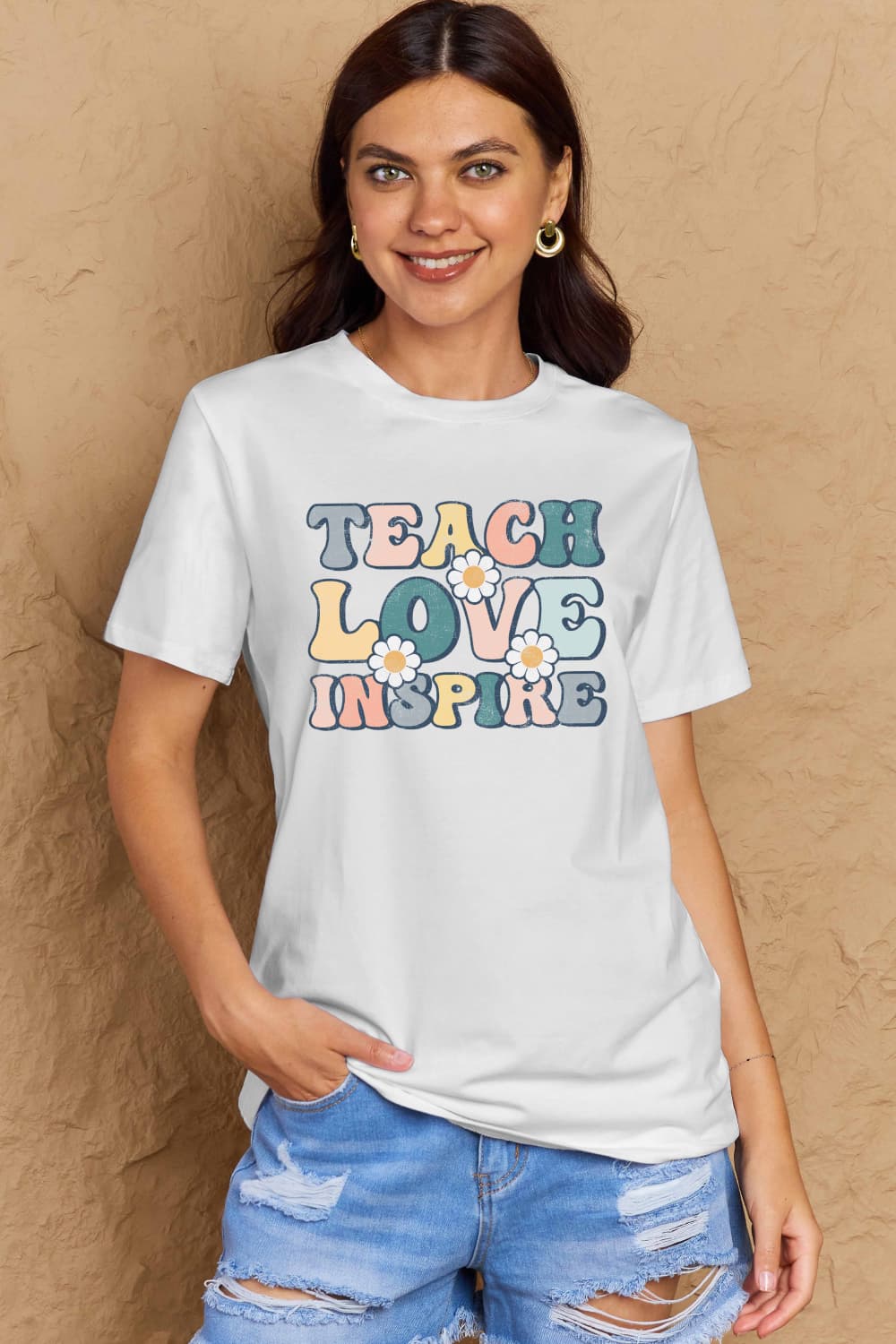 Full Size TEACH LOVE INSPIRE Graphic Cotton T-Shirt - White / S - T-Shirts - Shirts & Tops - 7 - 2024