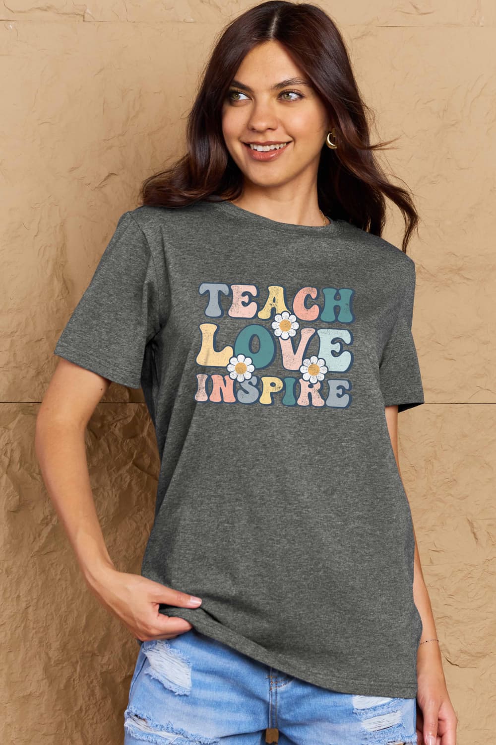 Full Size TEACH LOVE INSPIRE Graphic Cotton T-Shirt - Gray / S - T-Shirts - Shirts & Tops - 31 - 2024