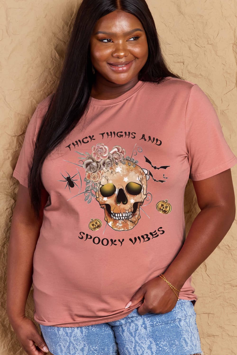 Full Size THICK THIGHS AND SPOOKY VIBES Graphic Cotton T-Shirt - Pink / S - T-Shirts - Shirts & Tops - 7 - 2024