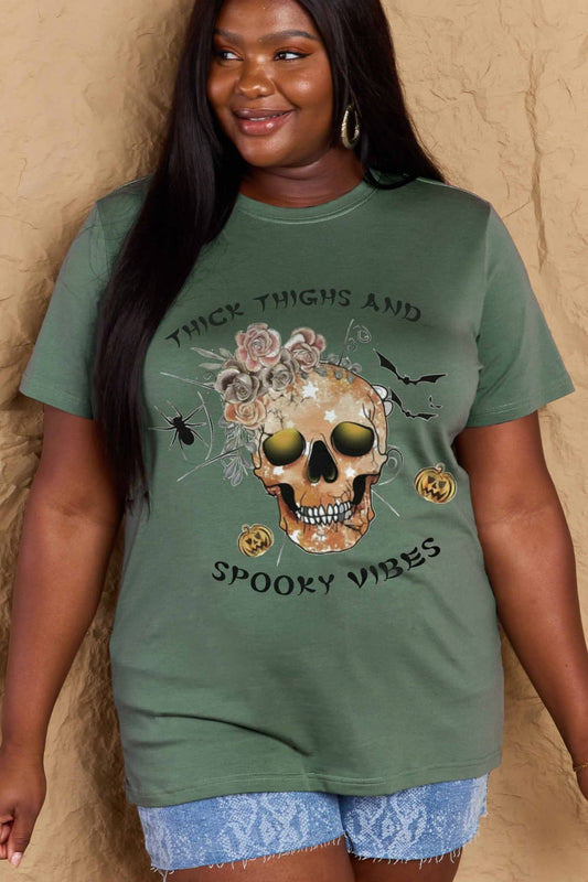 Full Size THICK THIGHS AND SPOOKY VIBES Graphic Cotton T-Shirt - Green / S - T-Shirts - Shirts & Tops - 13 - 2024
