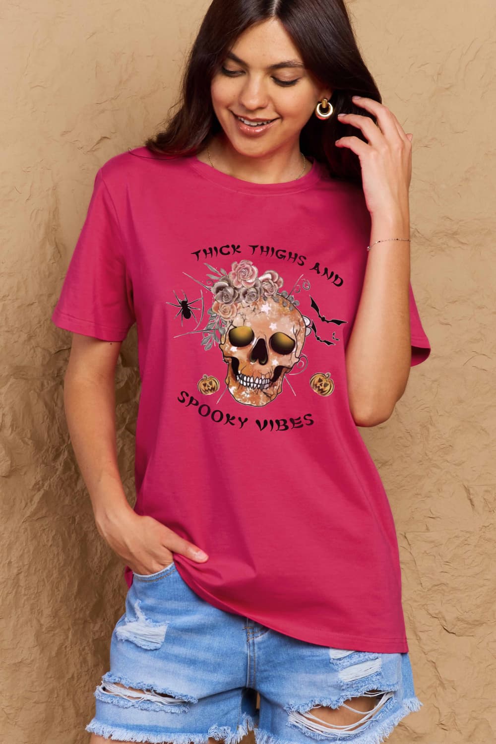 Full Size THICK THIGHS AND SPOOKY VIBES Graphic Cotton T-Shirt - T-Shirts - Shirts & Tops - 5 - 2024