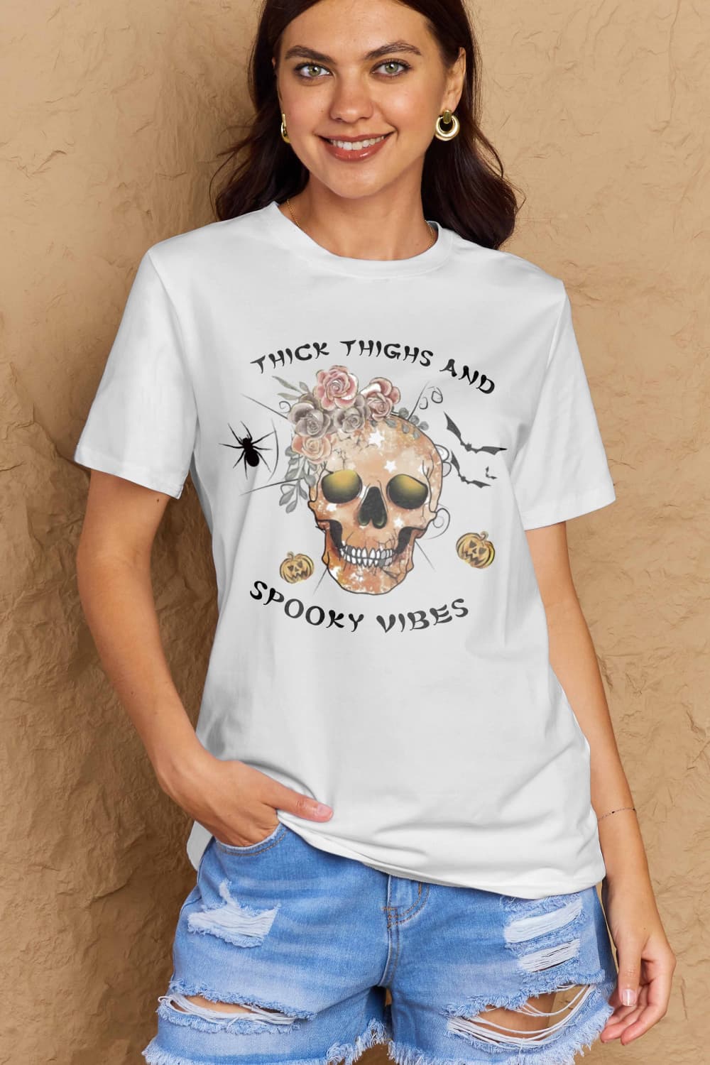 Full Size THICK THIGHS AND SPOOKY VIBES Graphic Cotton T-Shirt - T-Shirts - Shirts & Tops - 22 - 2024