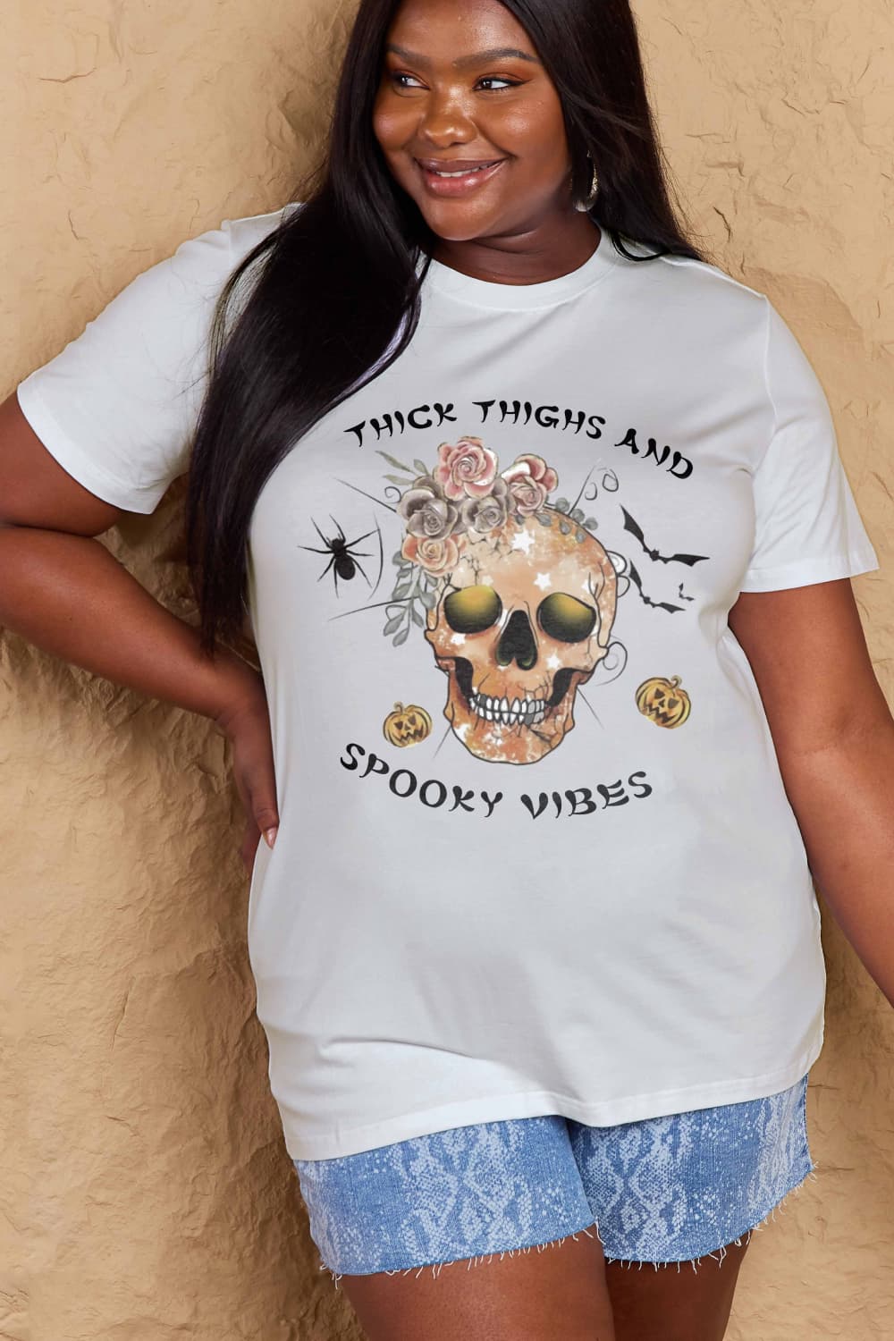 Full Size THICK THIGHS AND SPOOKY VIBES Graphic Cotton T-Shirt - T-Shirts - Shirts & Tops - 20 - 2024
