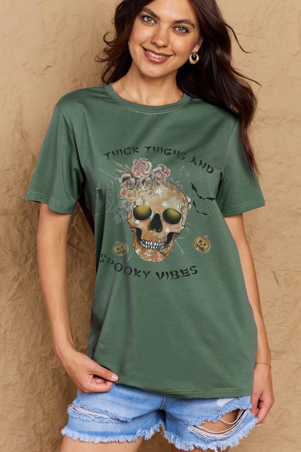 Full Size THICK THIGHS AND SPOOKY VIBES Graphic Cotton T-Shirt - T-Shirts - Shirts & Tops - 17 - 2024