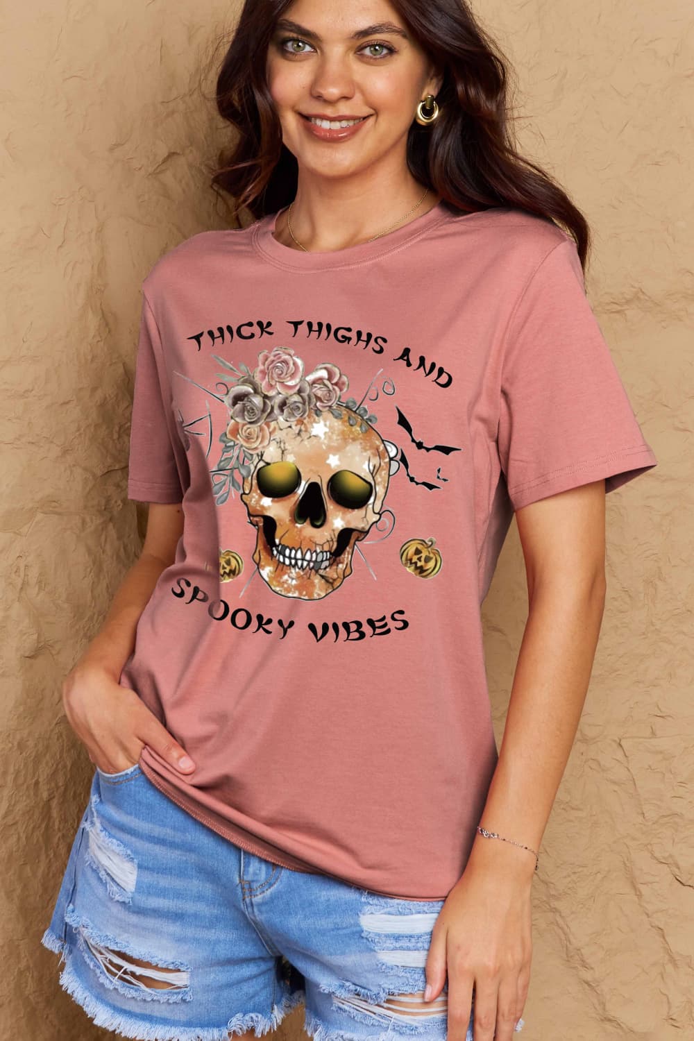 Full Size THICK THIGHS AND SPOOKY VIBES Graphic Cotton T-Shirt - T-Shirts - Shirts & Tops - 11 - 2024