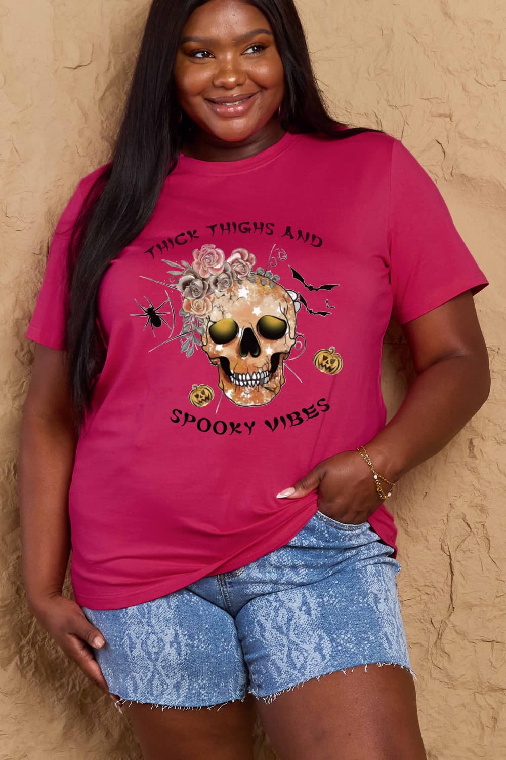 Full Size THICK THIGHS AND SPOOKY VIBES Graphic Cotton T-Shirt - T-Shirts - Shirts & Tops - 3 - 2024