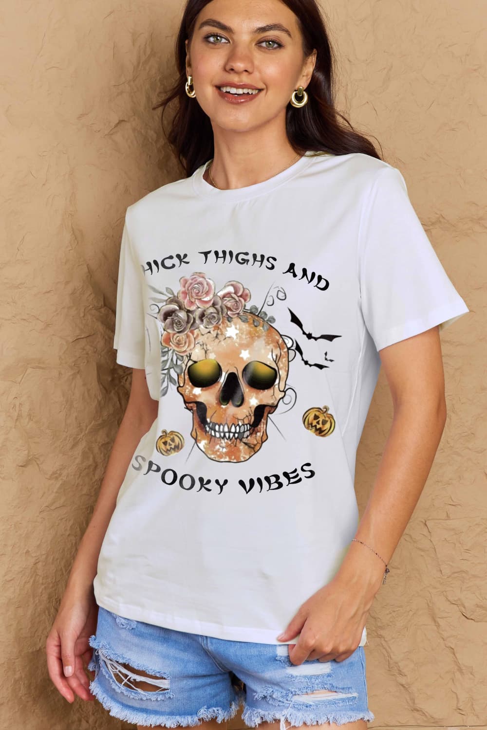Full Size THICK THIGHS AND SPOOKY VIBES Graphic Cotton T-Shirt - T-Shirts - Shirts & Tops - 23 - 2024