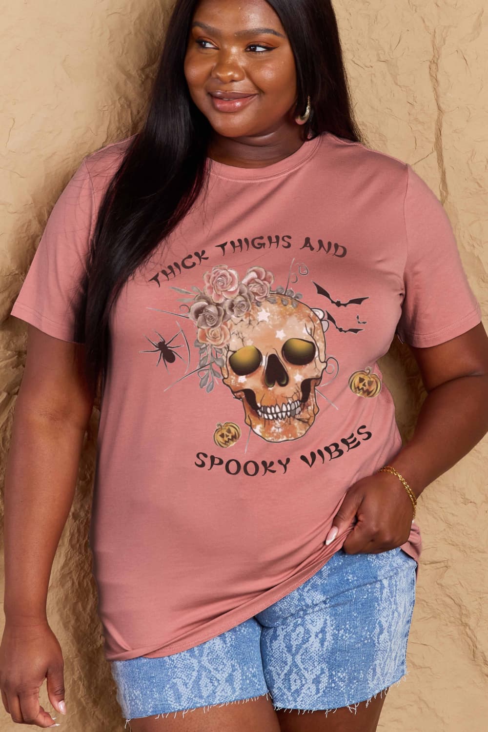 Full Size THICK THIGHS AND SPOOKY VIBES Graphic Cotton T-Shirt - T-Shirts - Shirts & Tops - 8 - 2024
