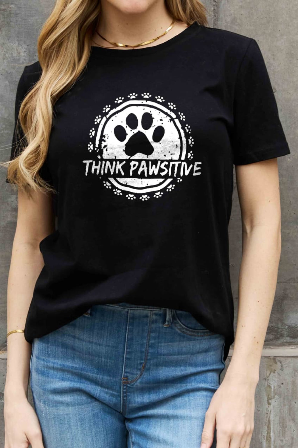 Full Size THINK PAWSITIVE Graphic Cotton Tee - Black / S - T-Shirts - Shirts & Tops - 4 - 2024