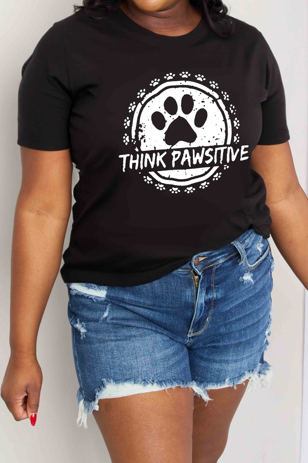 Full Size THINK PAWSITIVE Graphic Cotton Tee - T-Shirts - Shirts & Tops - 3 - 2024