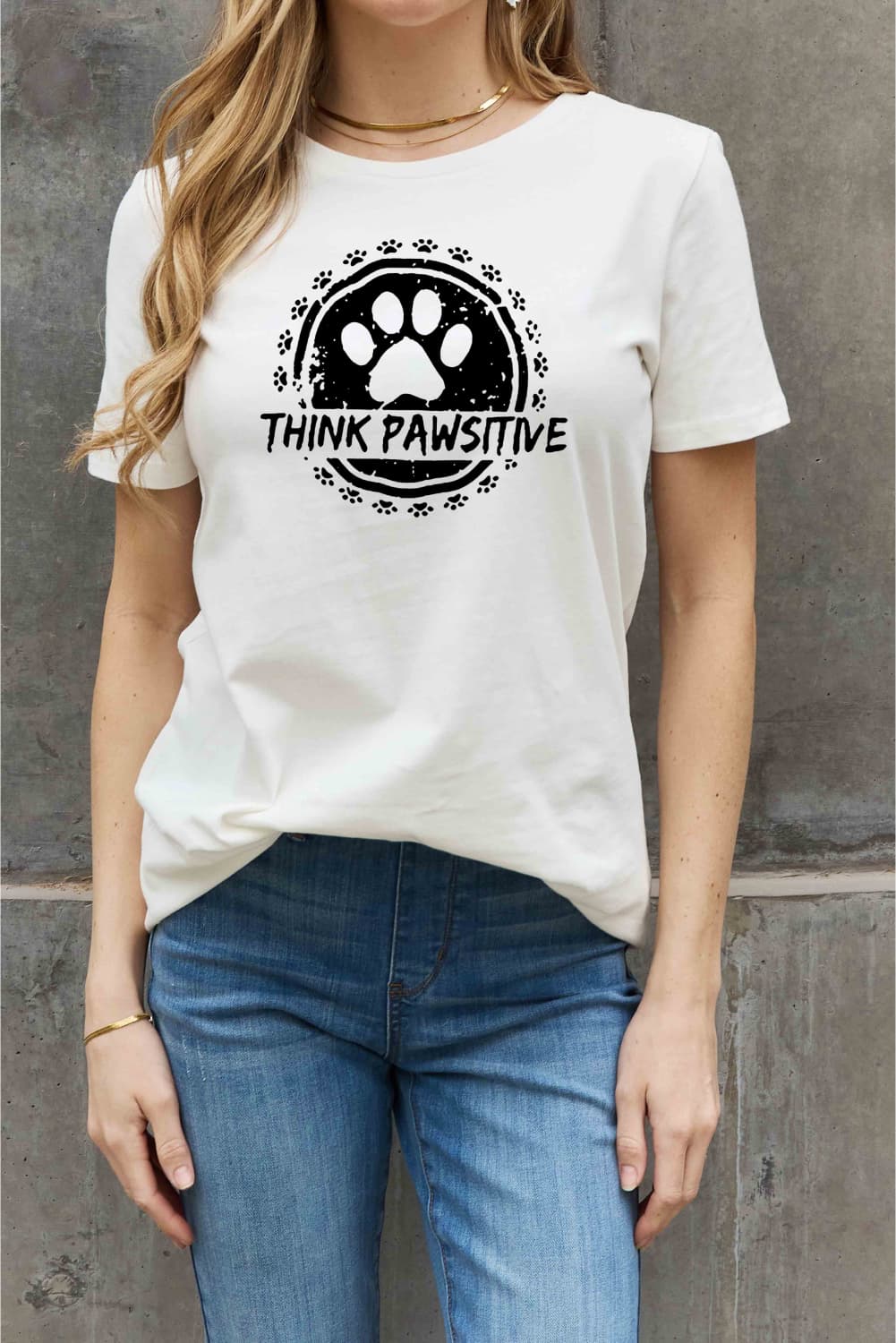 Full Size THINK PAWSITIVE Graphic Cotton Tee - T-Shirts - Shirts & Tops - 8 - 2024