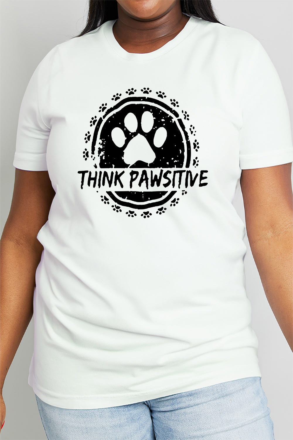 Full Size THINK PAWSITIVE Graphic Cotton Tee - T-Shirts - Shirts & Tops - 10 - 2024