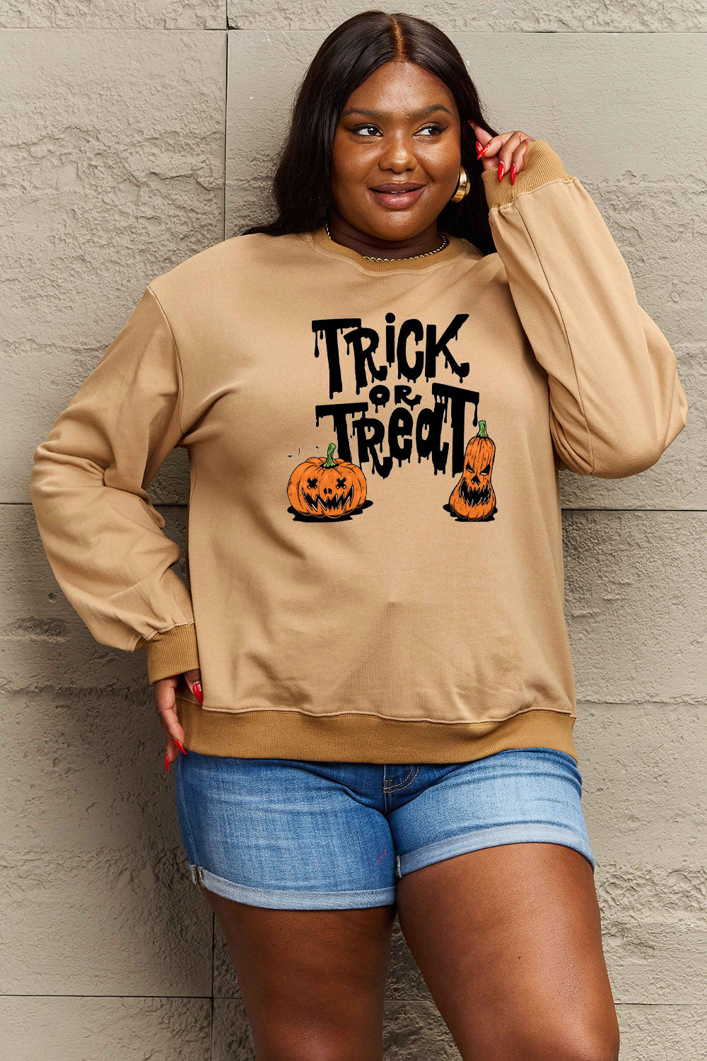 Full Size TRICK OR TREAT Graphic Sweatshirt - Brown / S - T-Shirts - Shirts & Tops - 4 - 2024