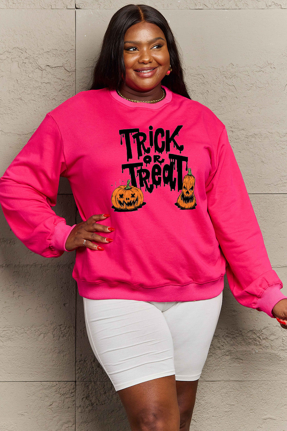 Full Size TRICK OR TREAT Graphic Sweatshirt - Pink / S - T-Shirts - Shirts & Tops - 17 - 2024