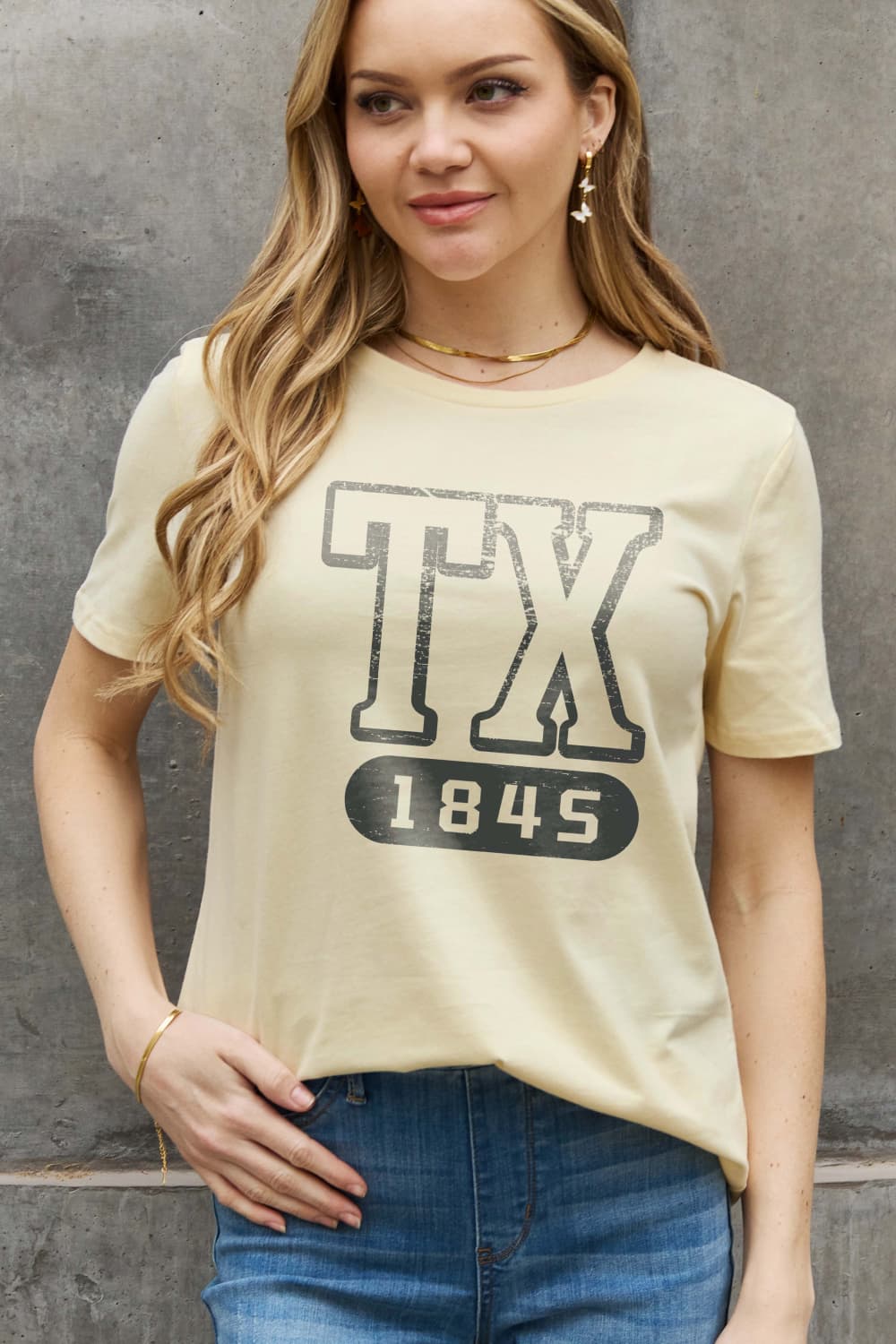 Full Size TX 1845 Graphic Cotton Tee - Light Yellow / S - T-Shirts - Shirts & Tops - 1 - 2024