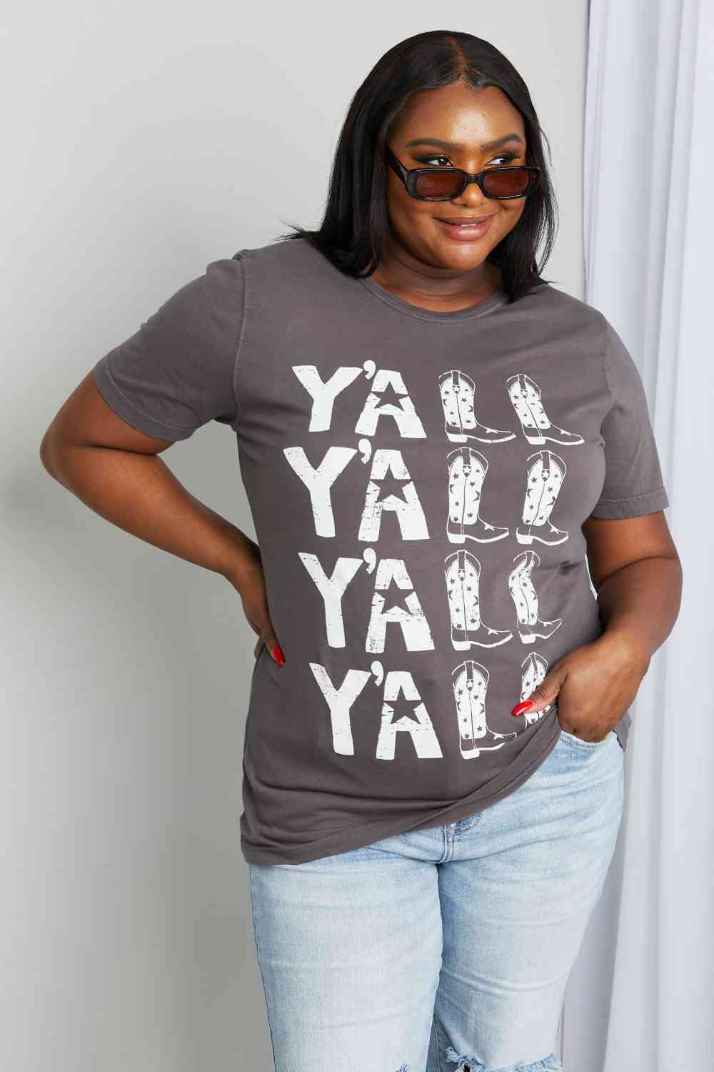 Full Size Y’ALL Cowboy Boots Graphic Tee - Charcoal / 1XL - T-Shirts - Shirts & Tops - 4 - 2024