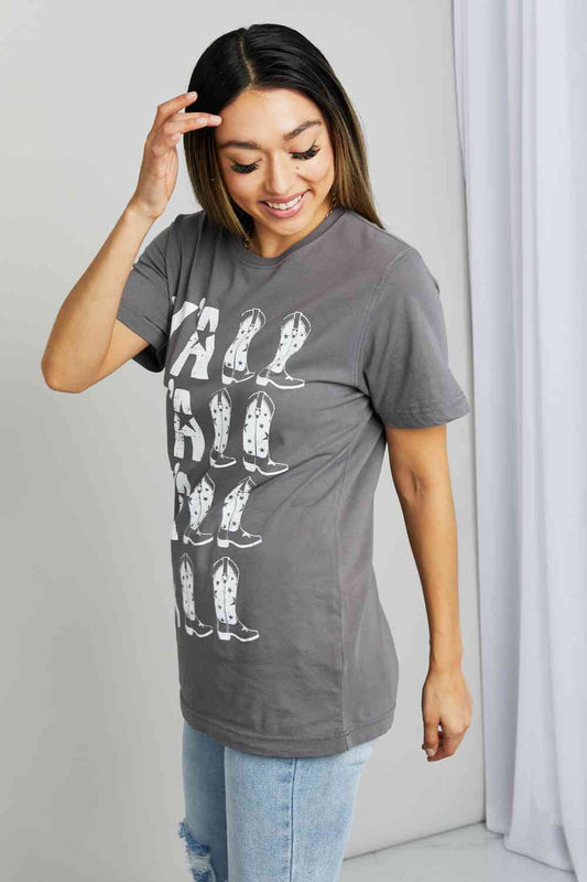 Full Size Y’ALL Cowboy Boots Graphic Tee - Charcoal / S - T-Shirts - Shirts & Tops - 1 - 2024