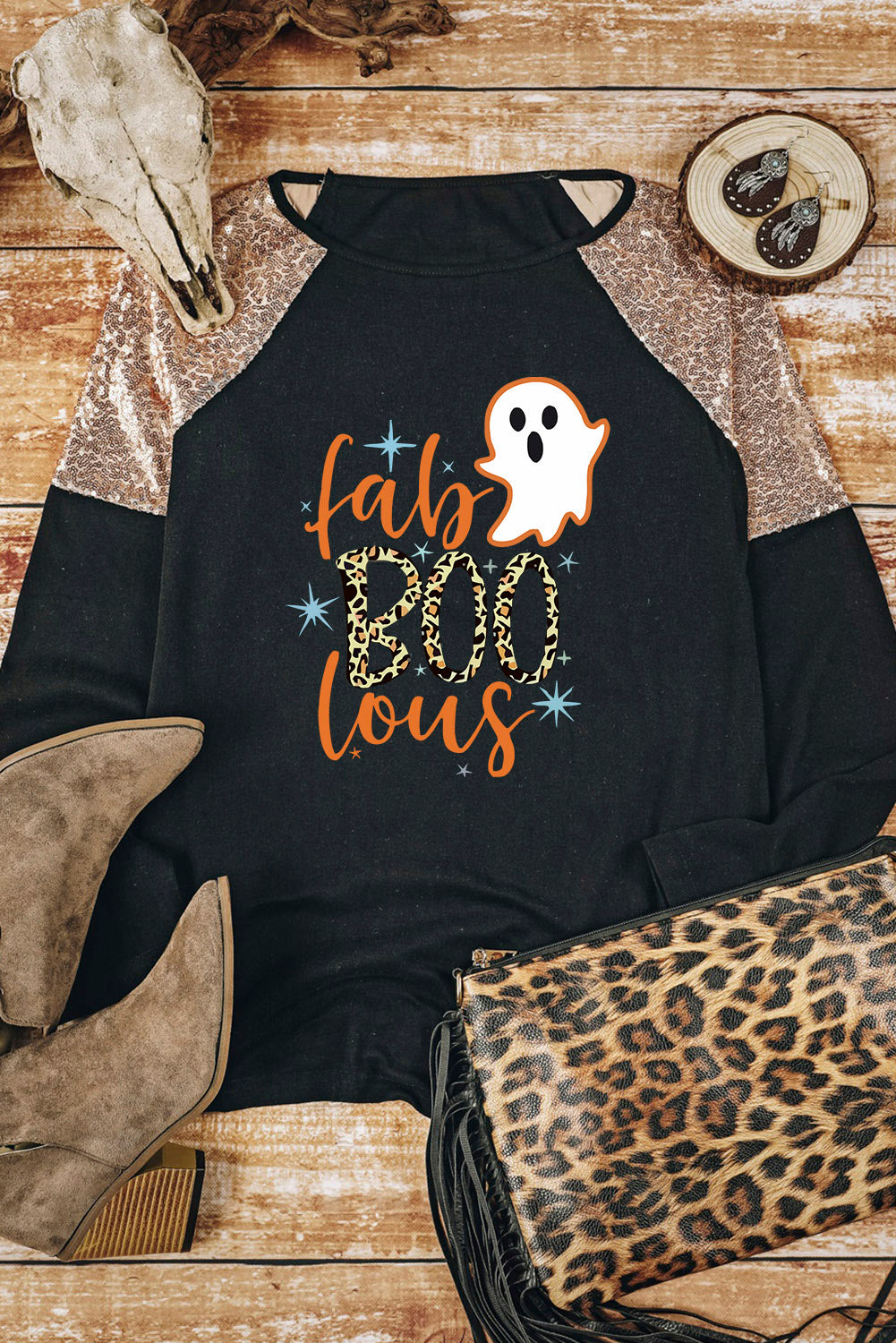 Ghost Graphic Sequin Long Sleeve T-Shirt - T-Shirts - Shirts & Tops - 3 - 2024