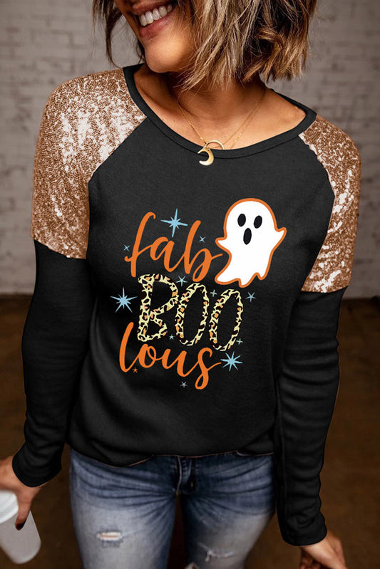 Ghost Graphic Sequin Long Sleeve T-Shirt - Black / S - T-Shirts - Shirts & Tops - 1 - 2024