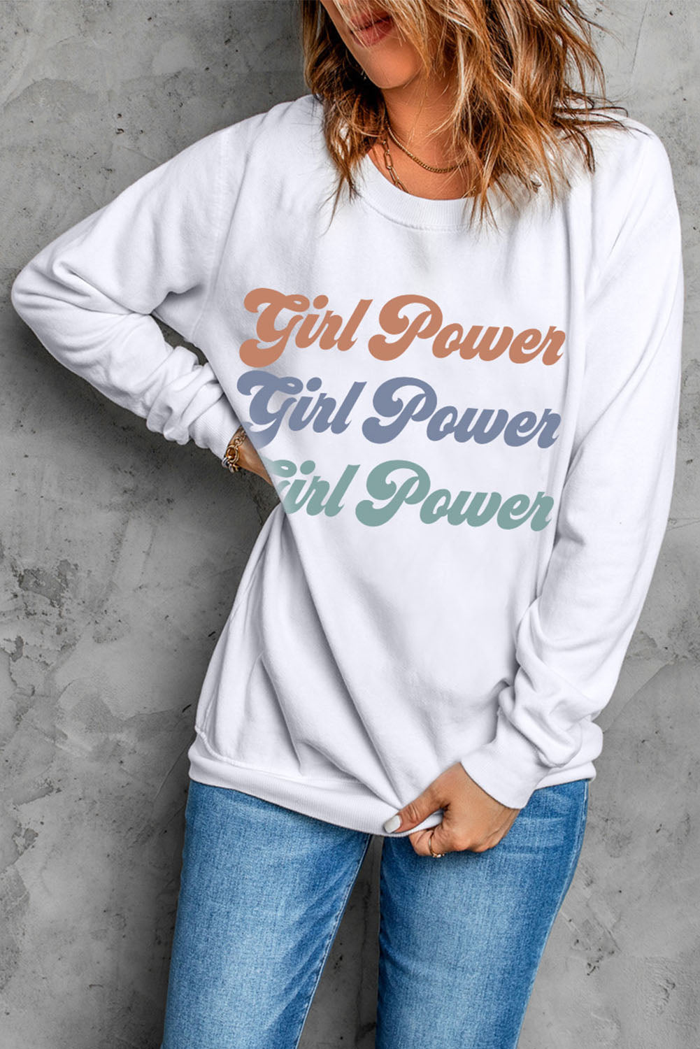 GIRL POWER Graphic Dropped Shoulder Sweatshirt - T-Shirts - Shirts & Tops - 5 - 2024