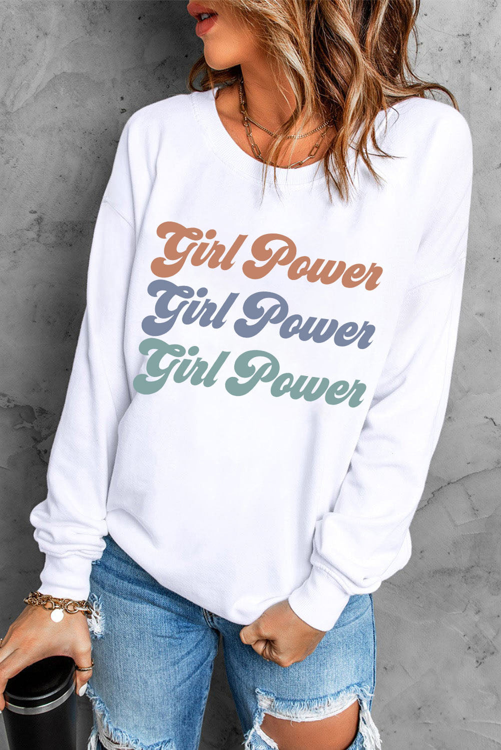 GIRL POWER Graphic Dropped Shoulder Sweatshirt - T-Shirts - Shirts & Tops - 4 - 2024