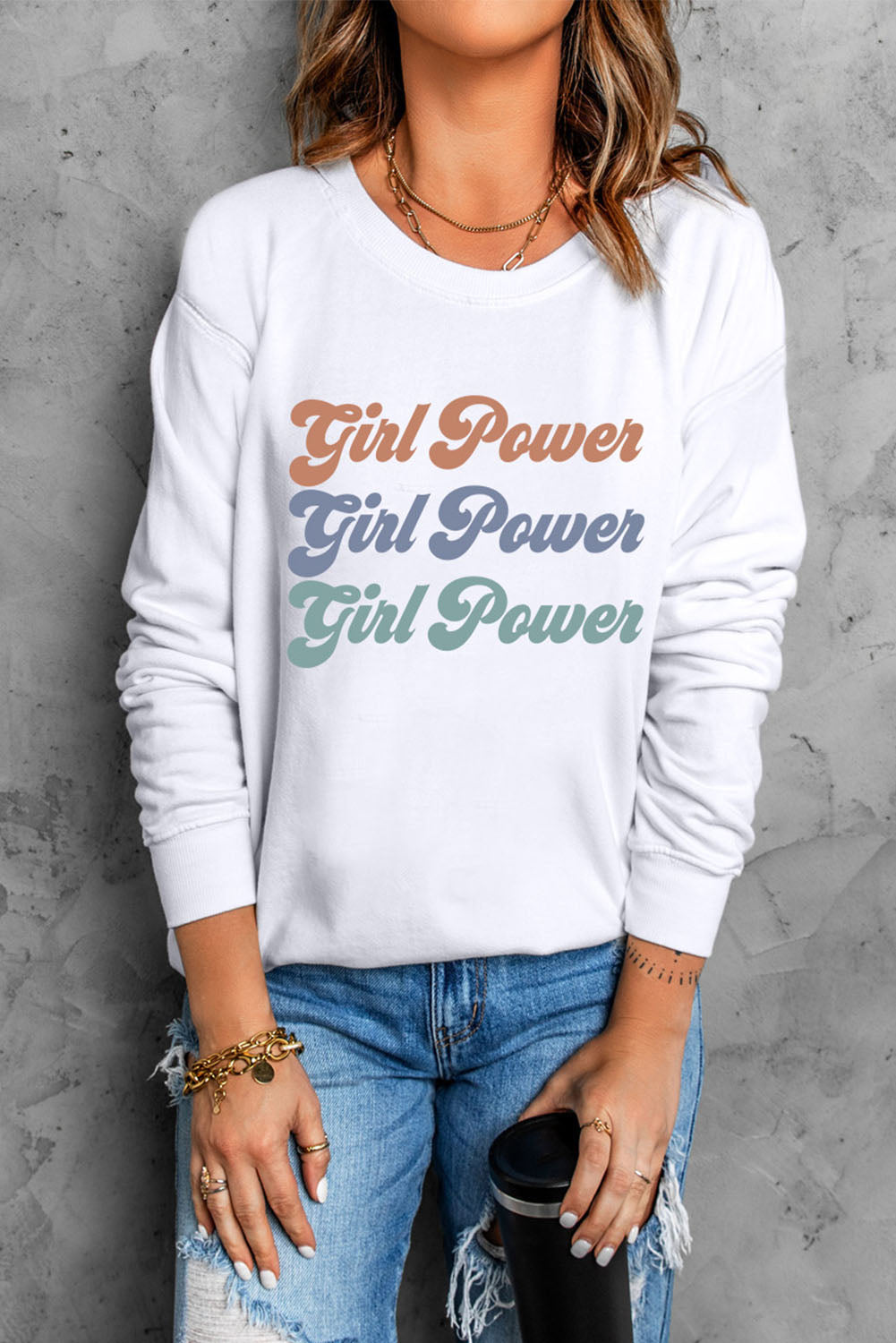 GIRL POWER Graphic Dropped Shoulder Sweatshirt - T-Shirts - Shirts & Tops - 6 - 2024