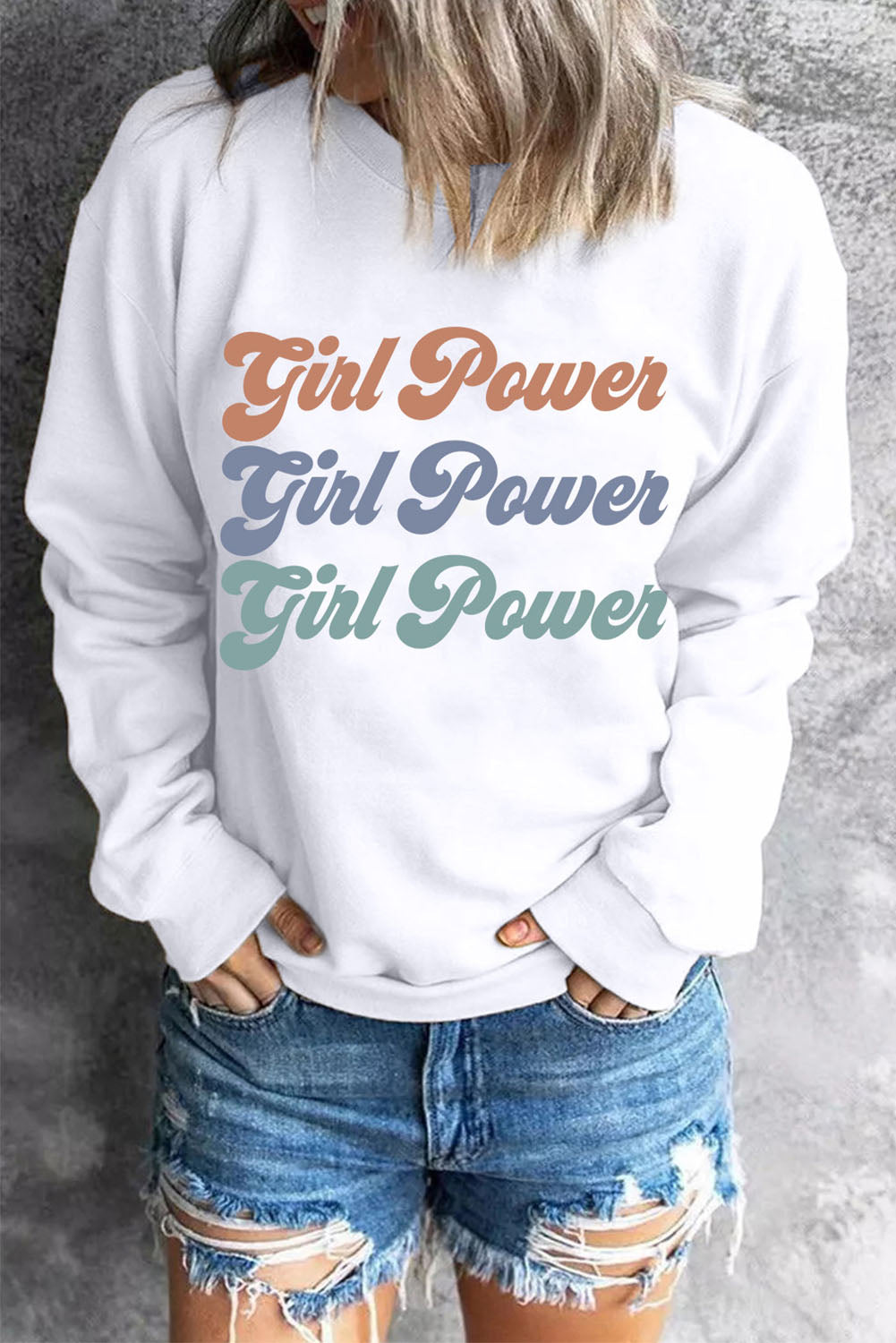 GIRL POWER Graphic Dropped Shoulder Sweatshirt - T-Shirts - Shirts & Tops - 3 - 2024
