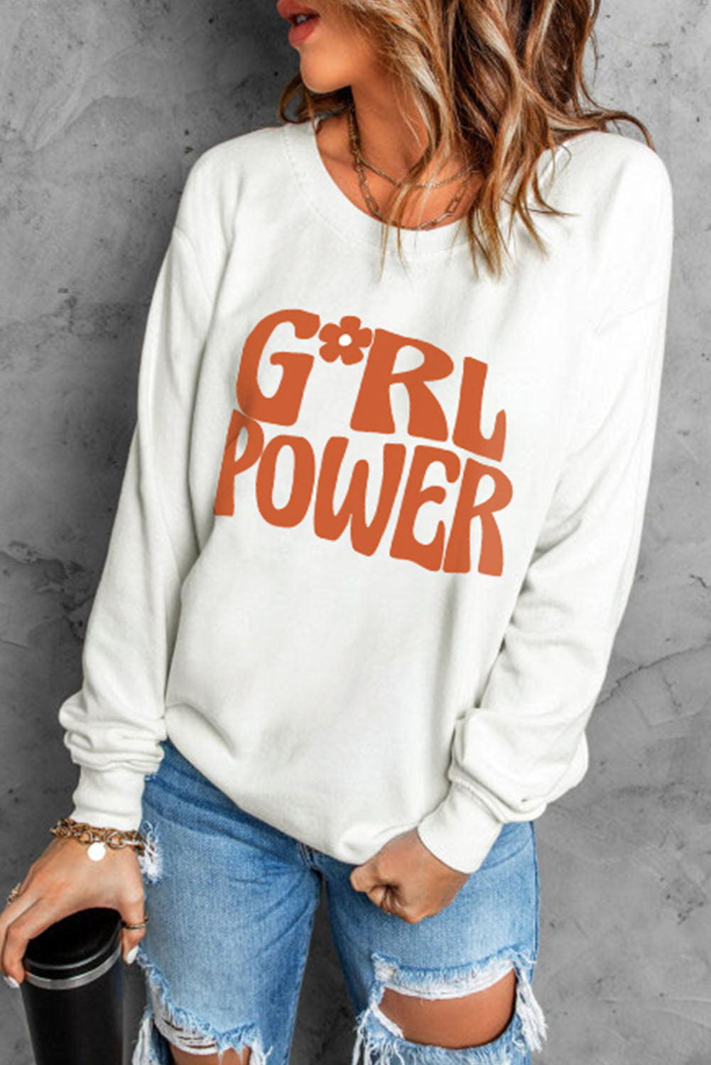 GIRL POWER Graphic Round Neck Sweatshirt - T-Shirts - Shirts & Tops - 3 - 2024