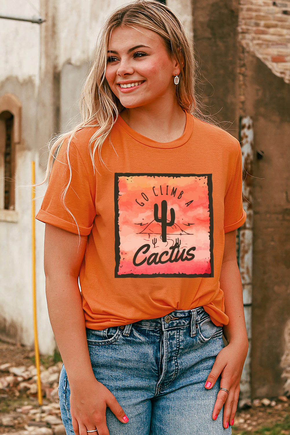 Go Climb A Cactus Slogan Graphic Tee Shirt - Orange / S - T-Shirts - Shirts & Tops - 6 - 2024
