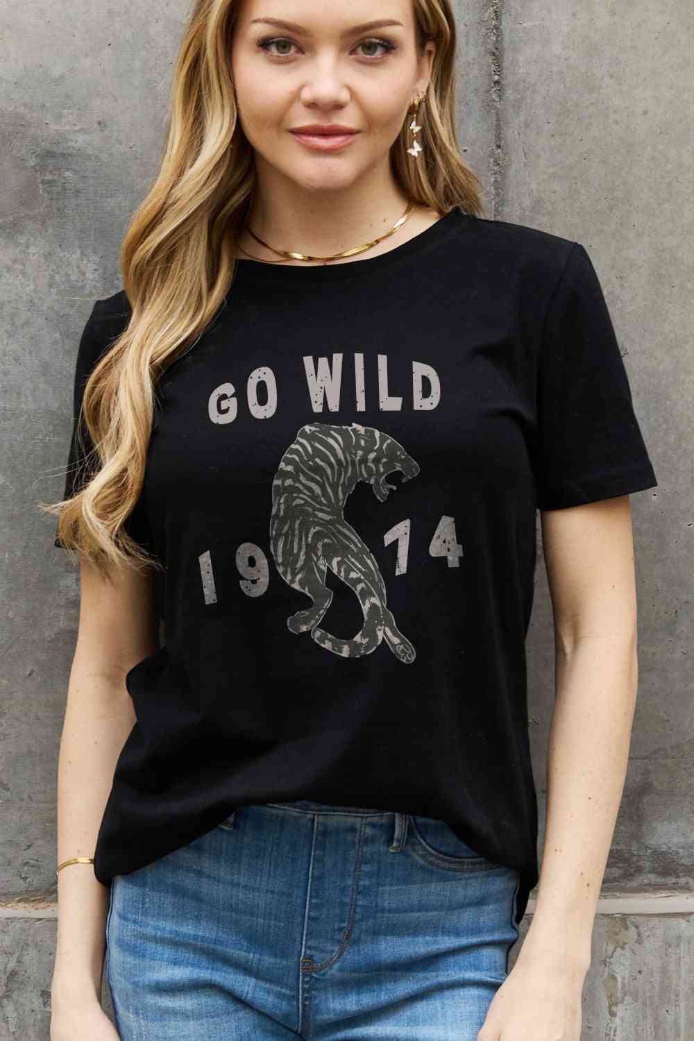 GO WILD 1974 Graphic Cotton Tee - Black / S - T-Shirts - Shirts & Tops - 1 - 2024