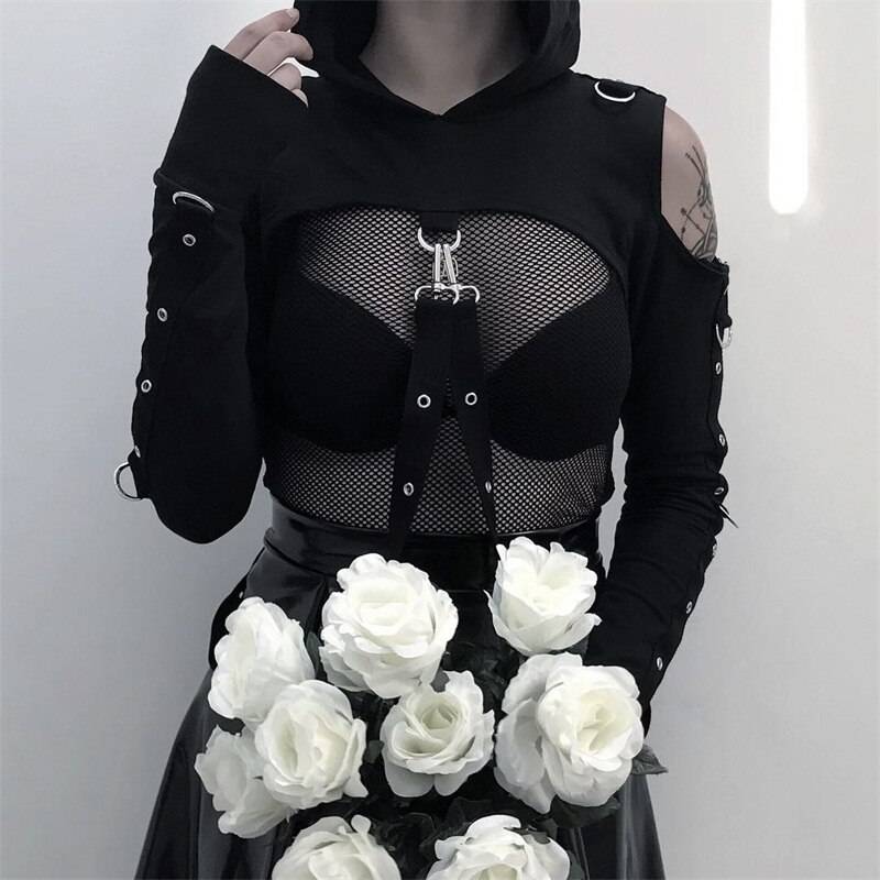 Goth Cropped Hoodie - T-Shirts - Shirts & Tops - 9 - 2024