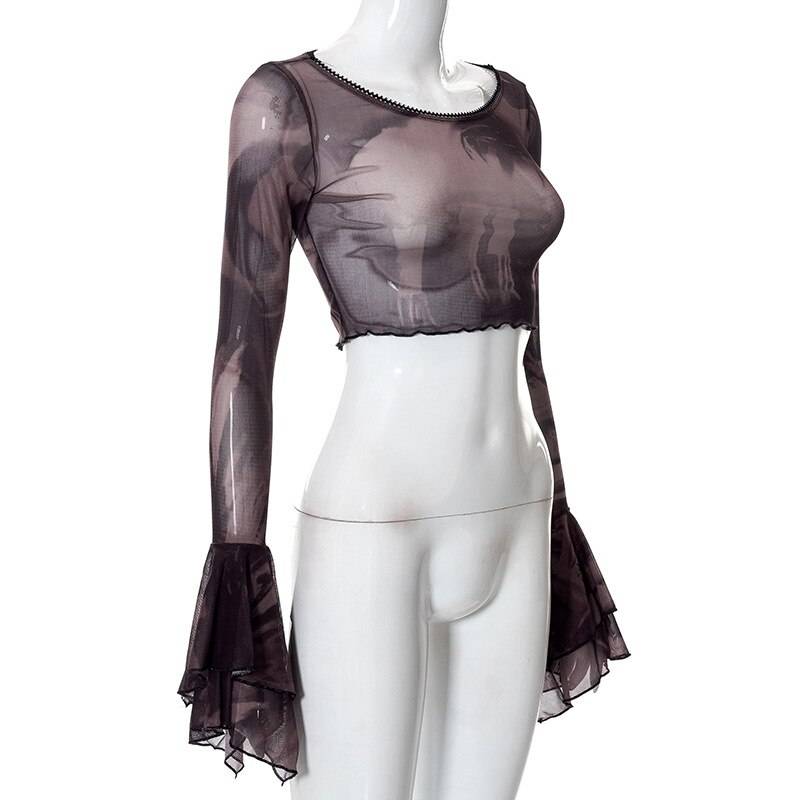 Gothic Flare Sleeve See Through T-shirts - T-Shirts - Shirts & Tops - 12 - 2024