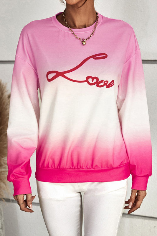 Gradient LOVE Dropped Shoulder Sweatshirt - Pink / S - T-Shirts - Shirts & Tops - 1 - 2024