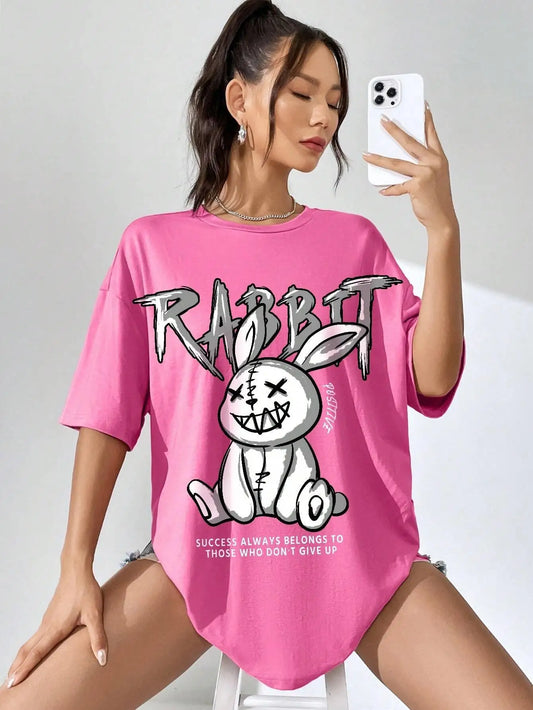 Gritty Graffiti Bunny Oversized Tee – Motivational Street Style Top - Pink / S - T-Shirts - Shirts & Tops - 3 - 2024