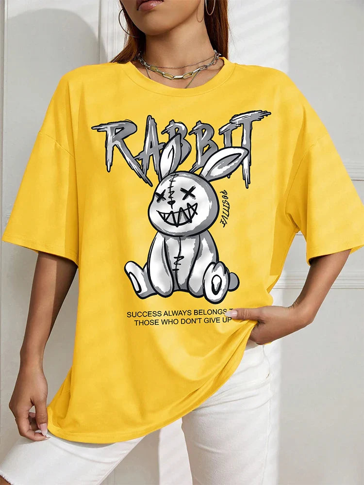 Gritty Graffiti Bunny Oversized Tee – Motivational Street Style Top - Yellow / M - T-Shirts - Shirts & Tops - 7 - 2024
