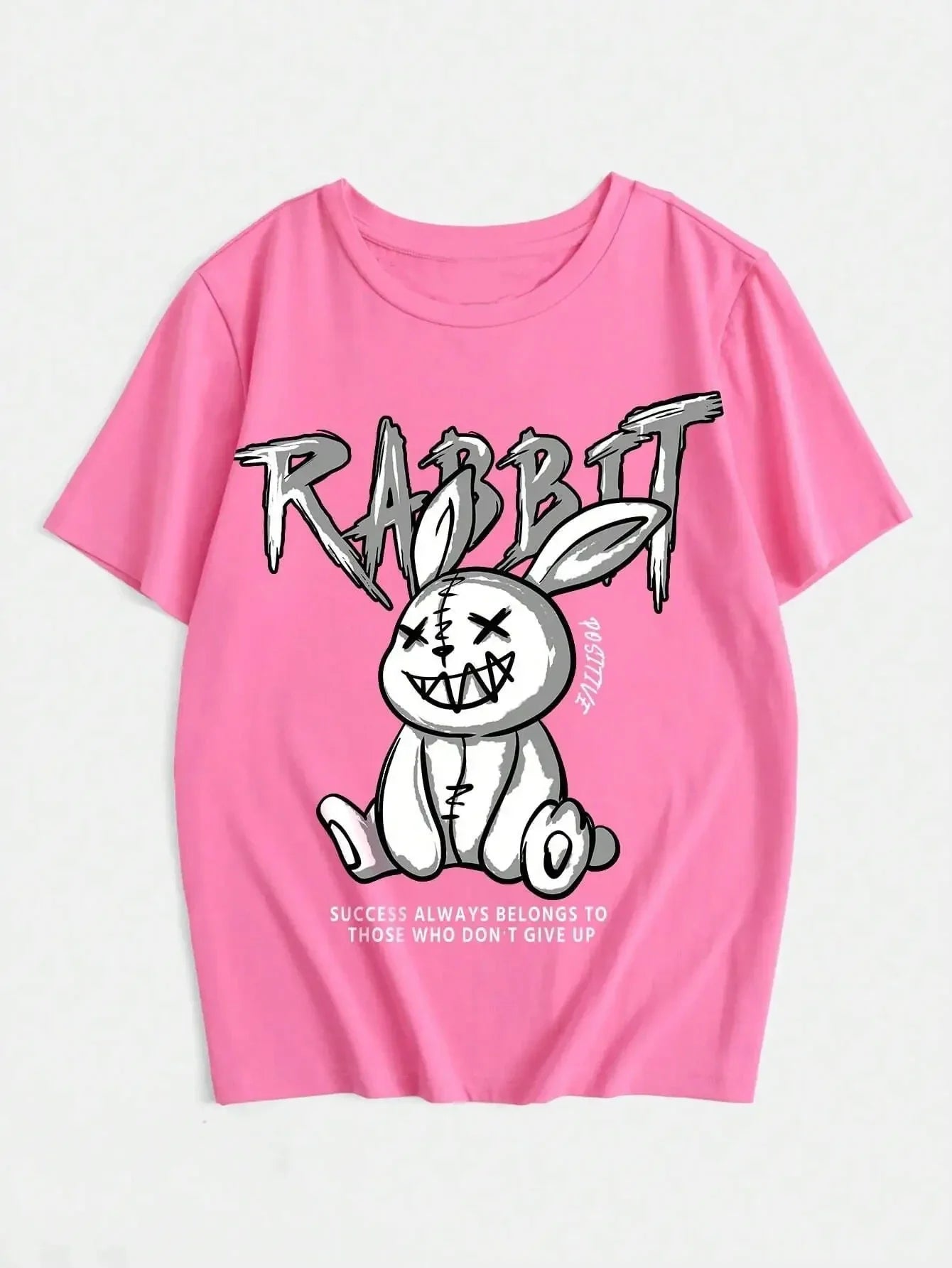 Gritty Graffiti Bunny Oversized Tee – Motivational Street Style Top - T-Shirts - Shirts & Tops - 4 - 2024
