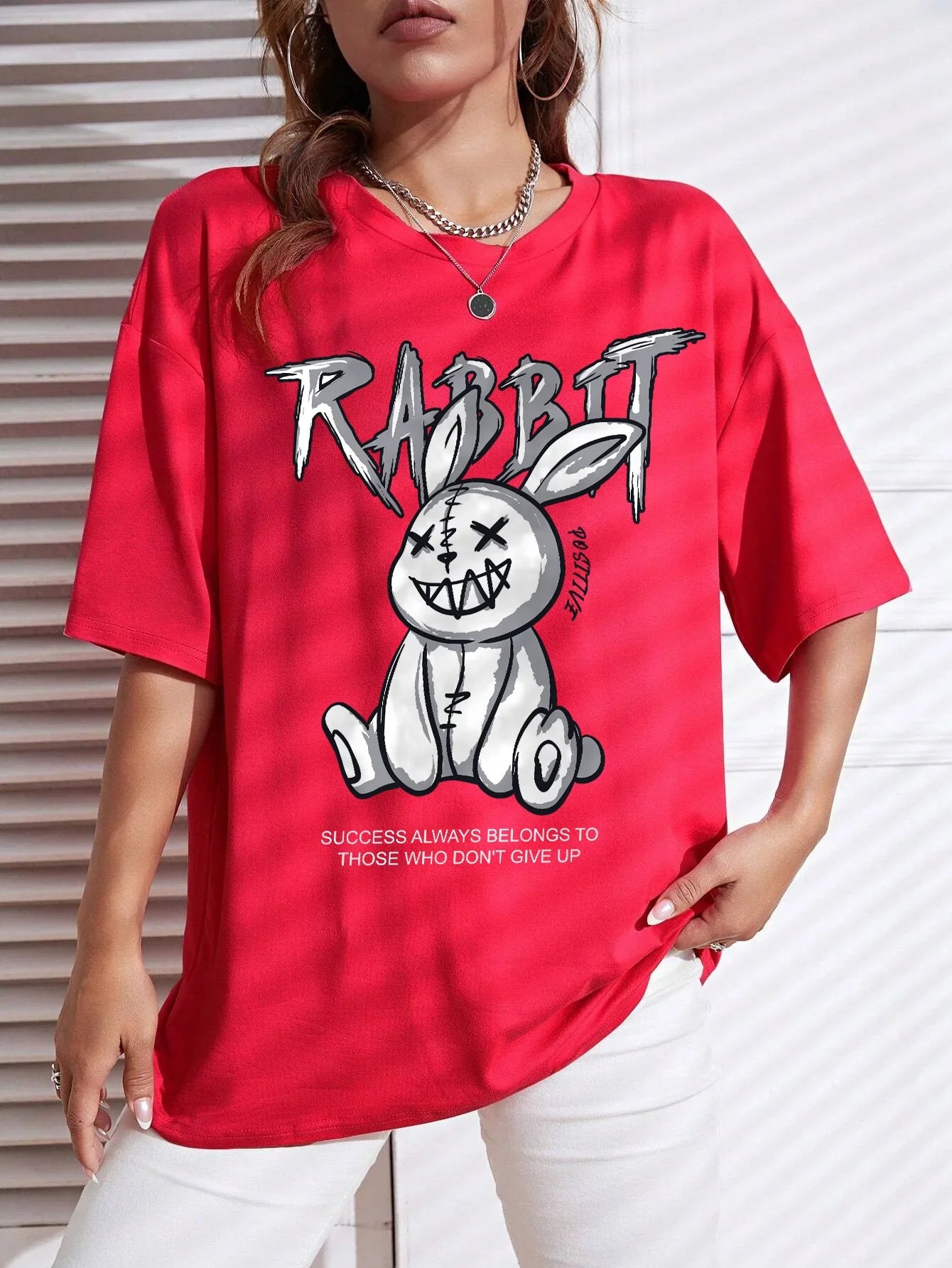 Gritty Graffiti Bunny Oversized Tee – Motivational Street Style Top - Red / XXL - T-Shirts - Shirts & Tops - 8 - 2024