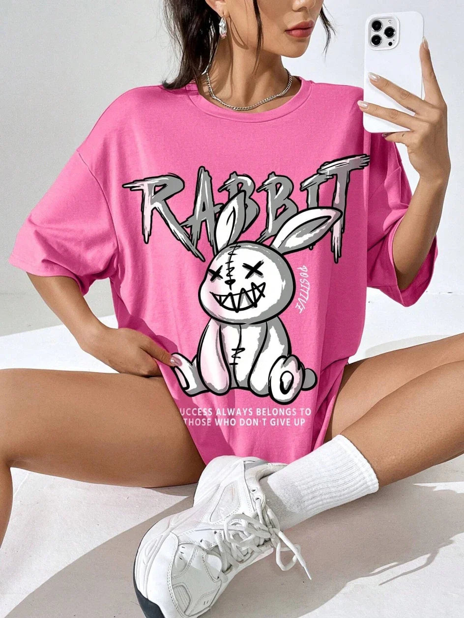 Gritty Graffiti Bunny Oversized Tee – Motivational Street Style Top - T-Shirts - Shirts & Tops - 1 - 2024