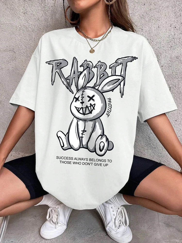 Gritty Graffiti Bunny Oversized Tee – Motivational Street Style Top - White / XL - T-Shirts - Shirts & Tops - 11 - 2024