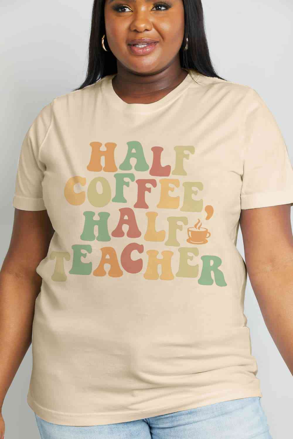 HALF COFFEE HALF TEACHER Graphic Cotton Tee - T-Shirts - Shirts & Tops - 11 - 2024