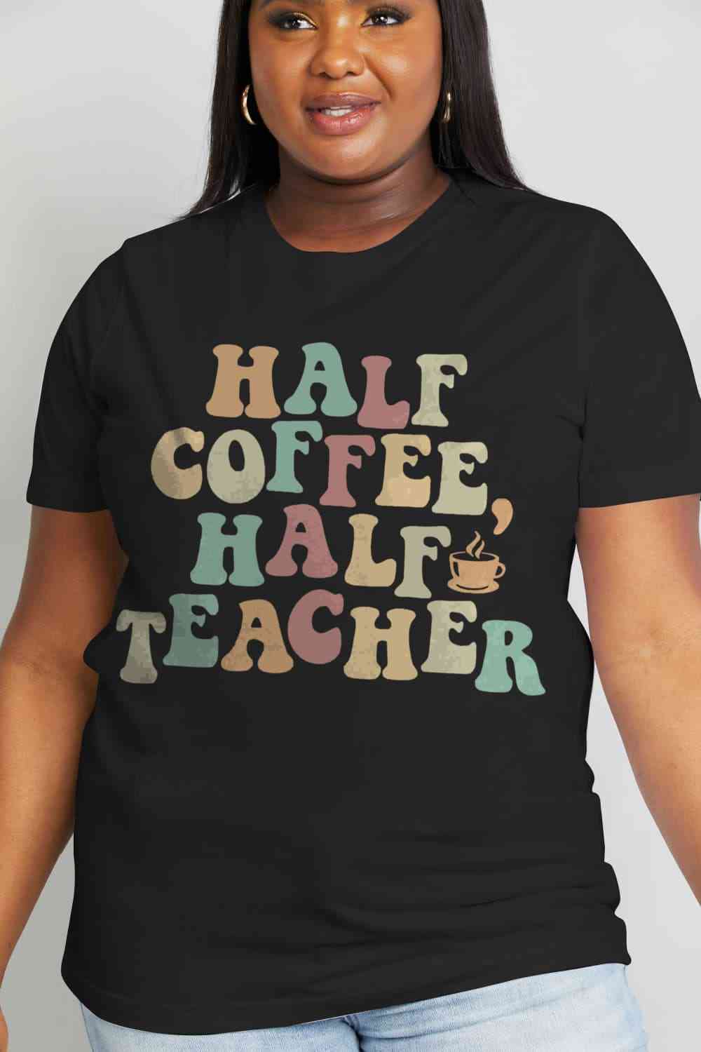 HALF COFFEE HALF TEACHER Graphic Cotton Tee - T-Shirts - Shirts & Tops - 5 - 2024