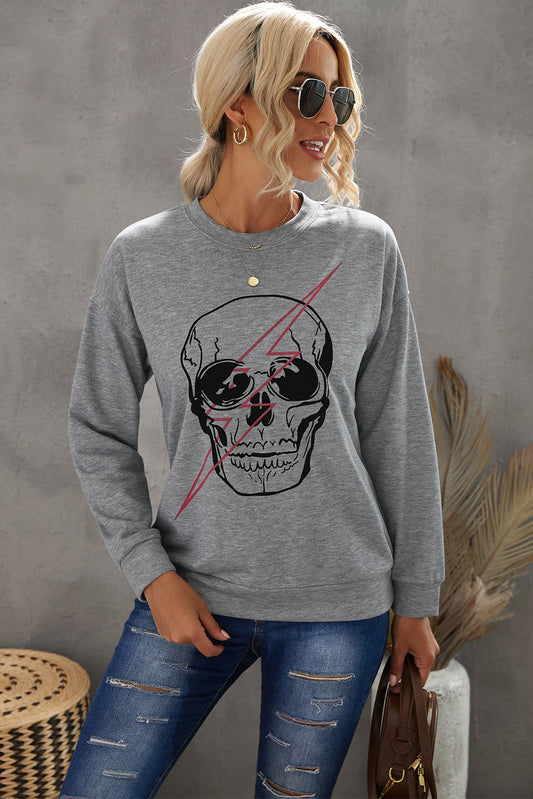 Halloween Skull and Lightning Graphic Tee - T-Shirts - Shirts & Tops - 1 - 2024