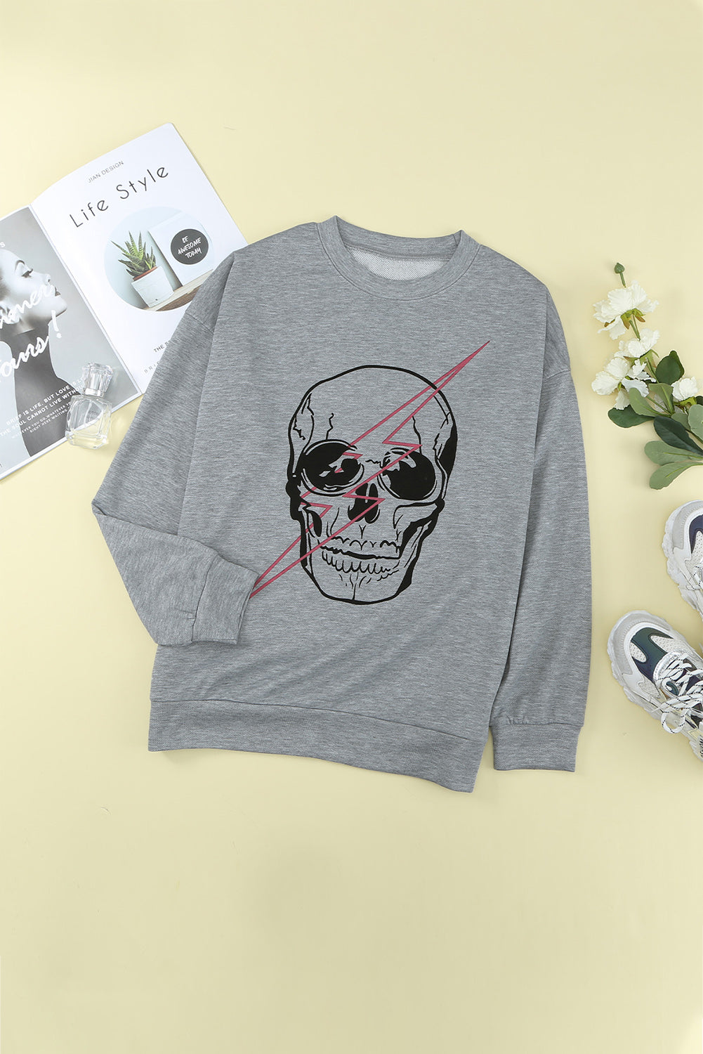Halloween Skull and Lightning Graphic Tee - T-Shirts - Shirts & Tops - 5 - 2024