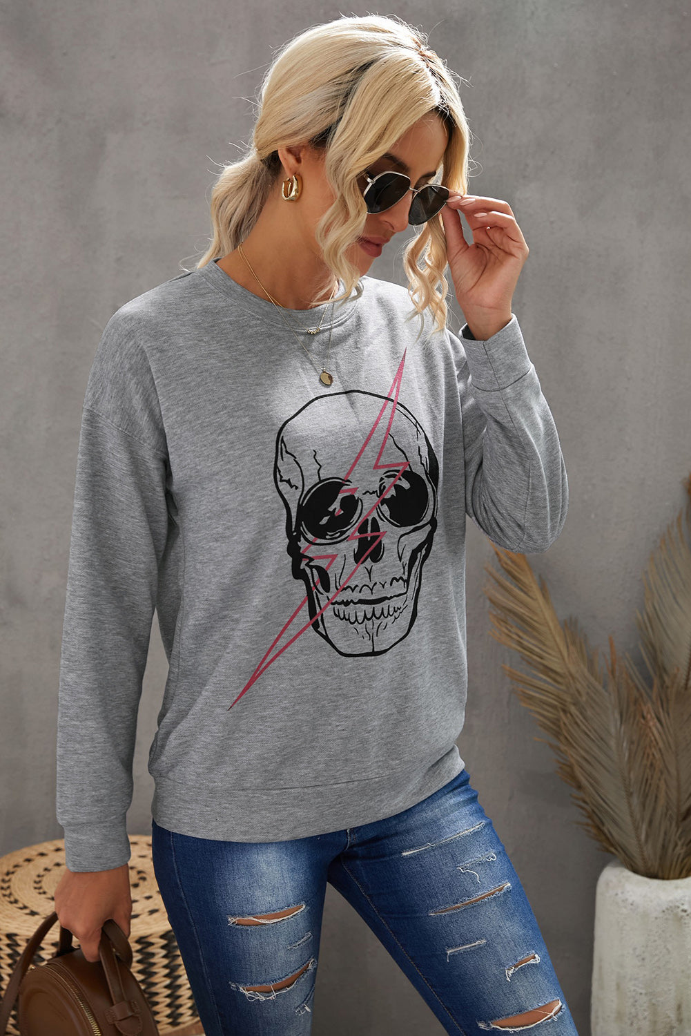 Halloween Skull and Lightning Graphic Tee - T-Shirts - Shirts & Tops - 3 - 2024