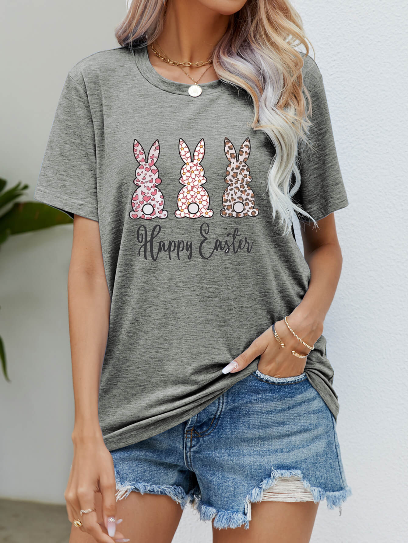 HAPPY EASTER Graphic Short Sleeve Tee - Gray / S - T-Shirts - Shirts & Tops - 10 - 2024