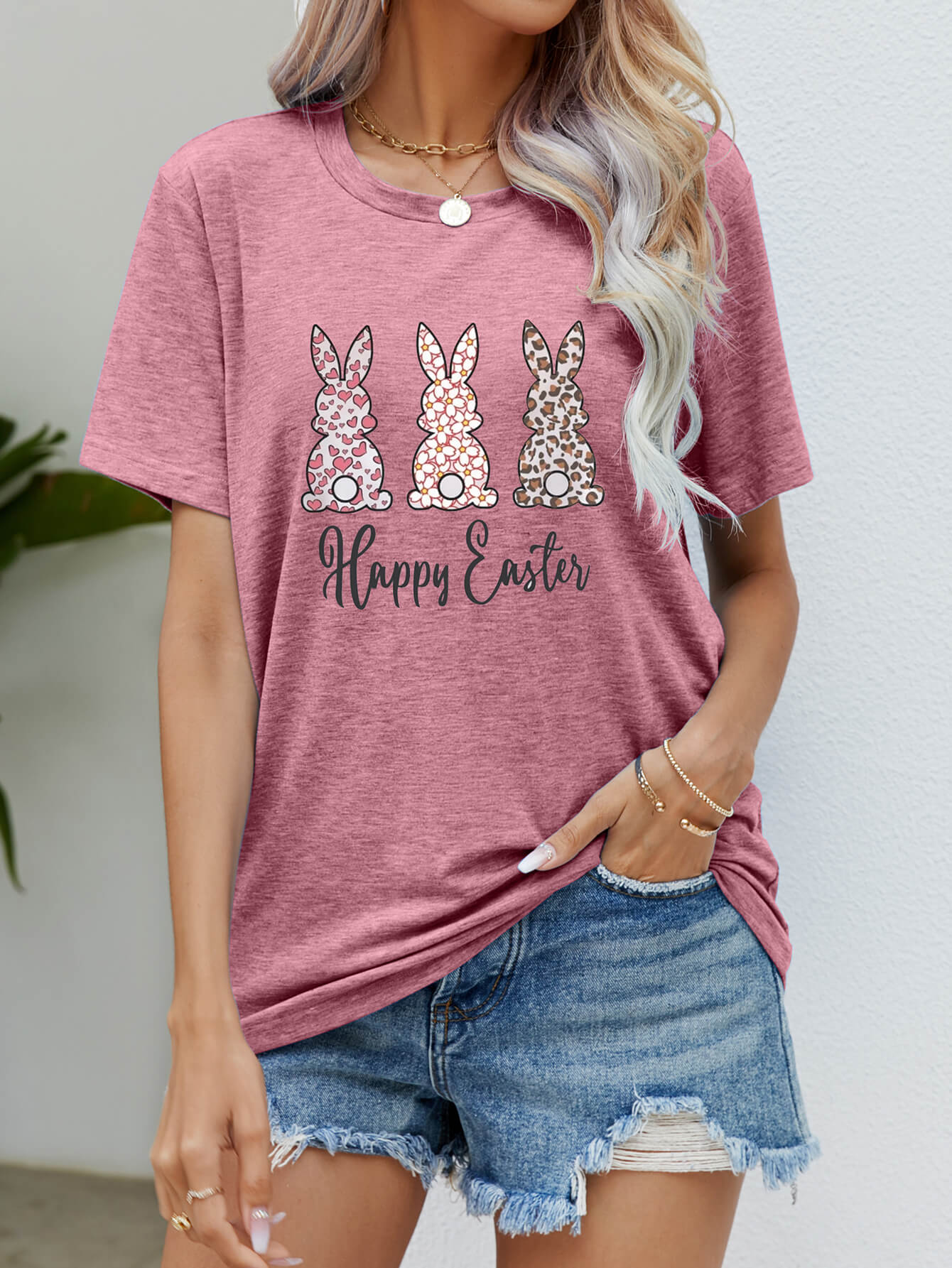 HAPPY EASTER Graphic Short Sleeve Tee - Pink / S - T-Shirts - Shirts & Tops - 13 - 2024
