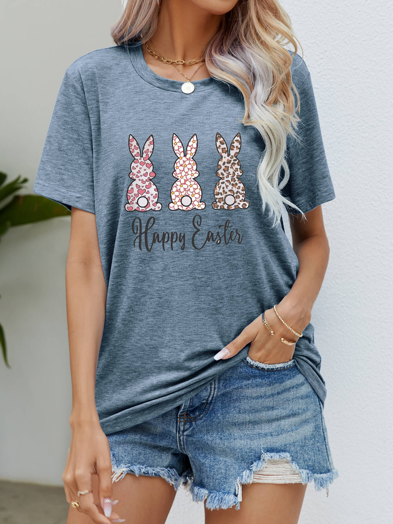 HAPPY EASTER Graphic Short Sleeve Tee - Light Blue / S - T-Shirts - Shirts & Tops - 19 - 2024