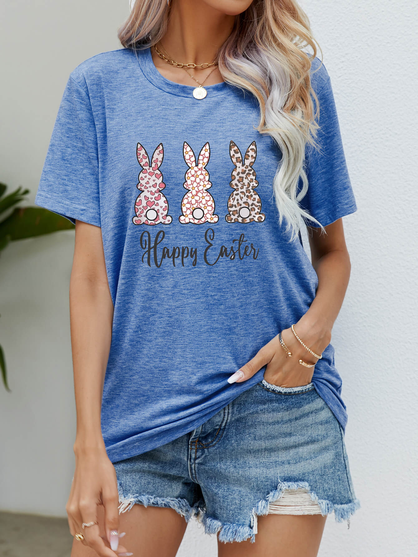 HAPPY EASTER Graphic Short Sleeve Tee - Blue / S - T-Shirts - Shirts & Tops - 4 - 2024