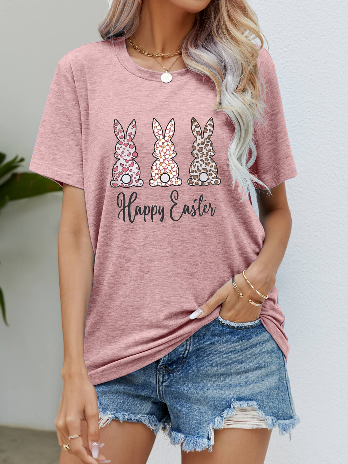 HAPPY EASTER Graphic Short Sleeve Tee - Light Pink / S - T-Shirts - Shirts & Tops - 16 - 2024